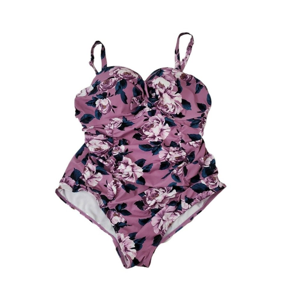 Torrid One Piece Swimwear 2R Purple Floral Swimsuit Beach Bikini Stretch